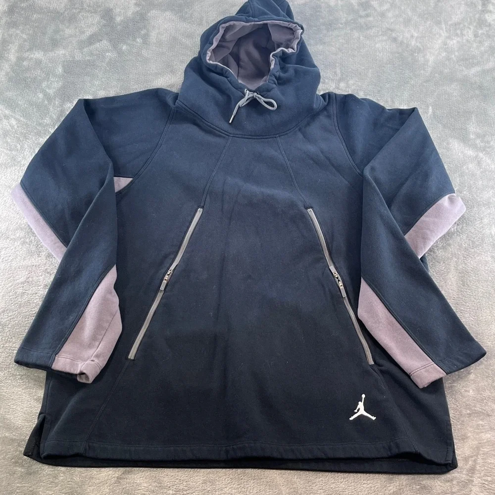 Jordan Mens XXL Black Grey Colorblock High Neck Zip Pocket Hoodie 813032-011
